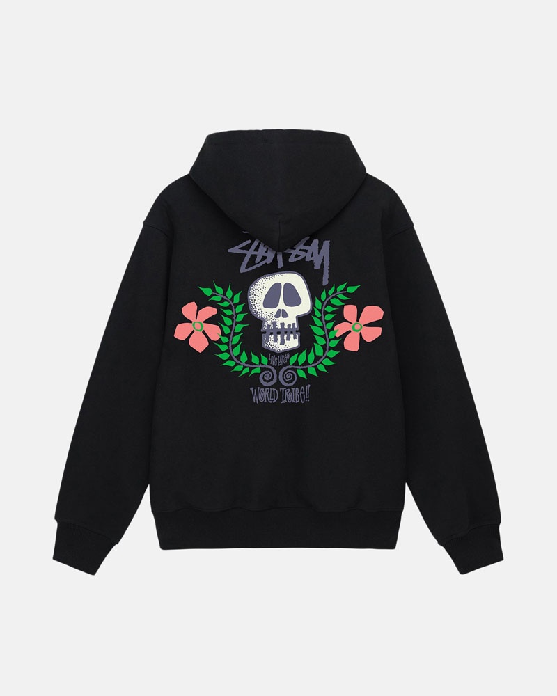 Black Stüssy Skull Crest Zip Hoodie | UAE TAF708159