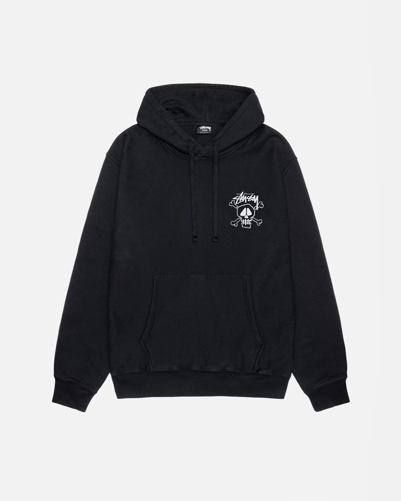 Black Stüssy Skull & Bones Pigment Dyed Hoodie | UAE IAV017346