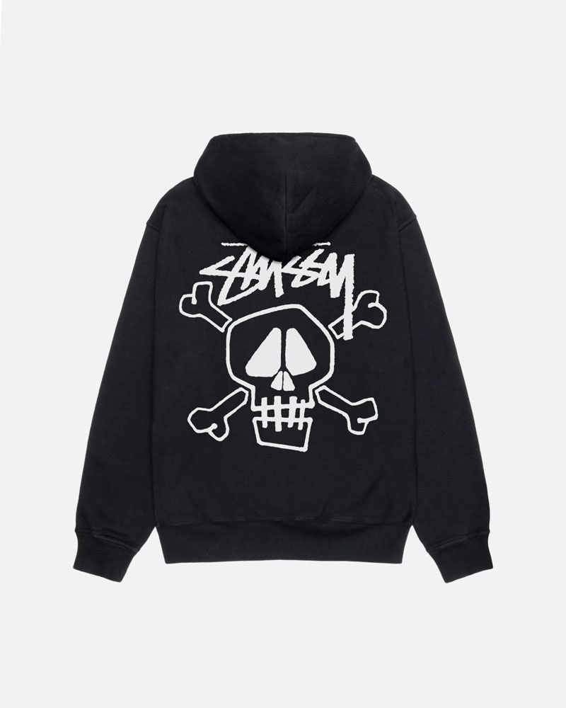 Black Stüssy Skull & Bones Pigment Dyed Hoodie | UAE IAV017346