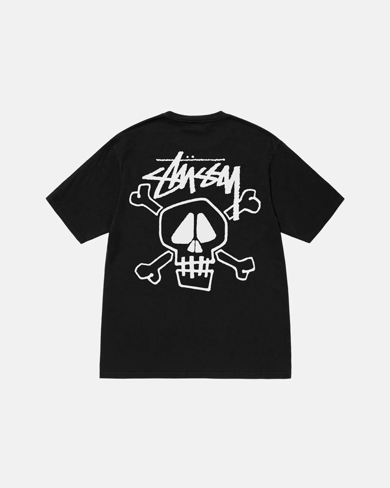 Black Stüssy Skull & Bones Pigment Dyed T-Shirt | UAE WYS150342