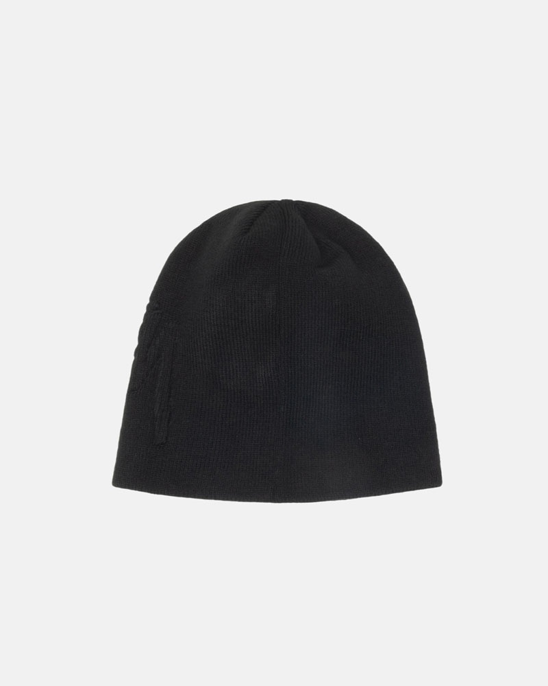 Black Stüssy Skullcap Embossed Smooth Stock Beanie | UAE YQZ541286