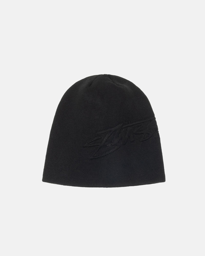 Black Stüssy Skullcap Embossed Smooth Stock Beanie | UAE YQZ541286