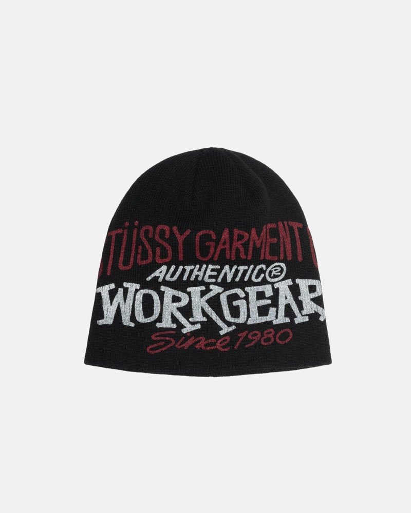 Black Stüssy Skullcap Workgear Print Beanie | UAE JQA380142