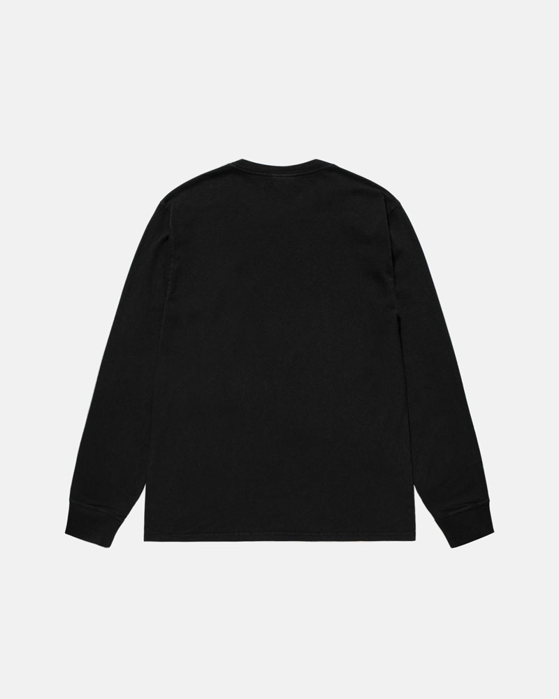 Black Stüssy Small Stock LS Pigment Dyed T-Shirt | UAE PXT324976