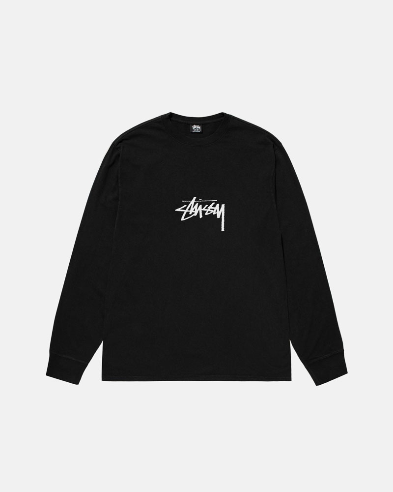 Black Stüssy Small Stock LS Pigment Dyed T-Shirt | UAE PXT324976