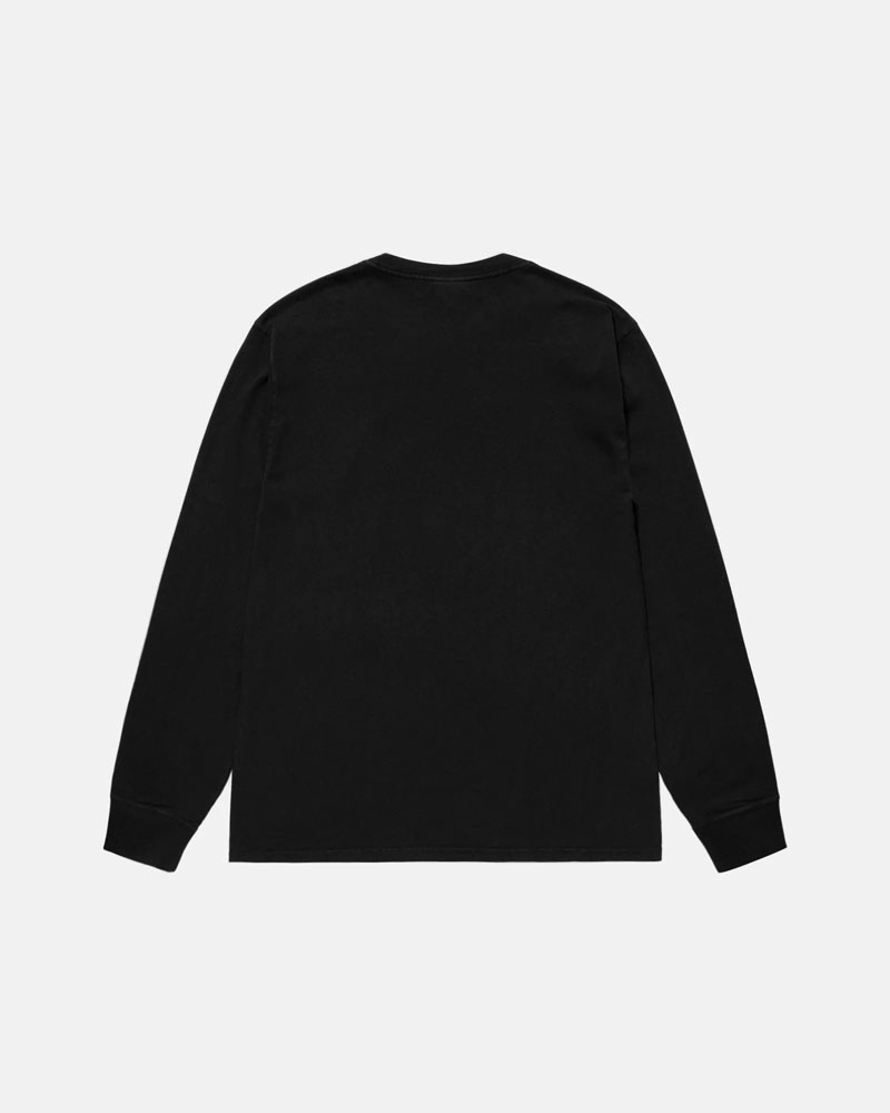 Black Stüssy Small Stock LS Pigment Dyed T-Shirt | UAE PHN301894