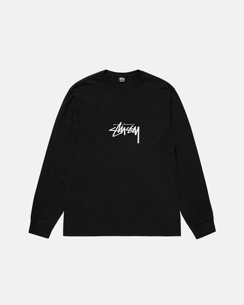 Black Stüssy Small Stock LS Pigment Dyed T-Shirt | UAE PHN301894