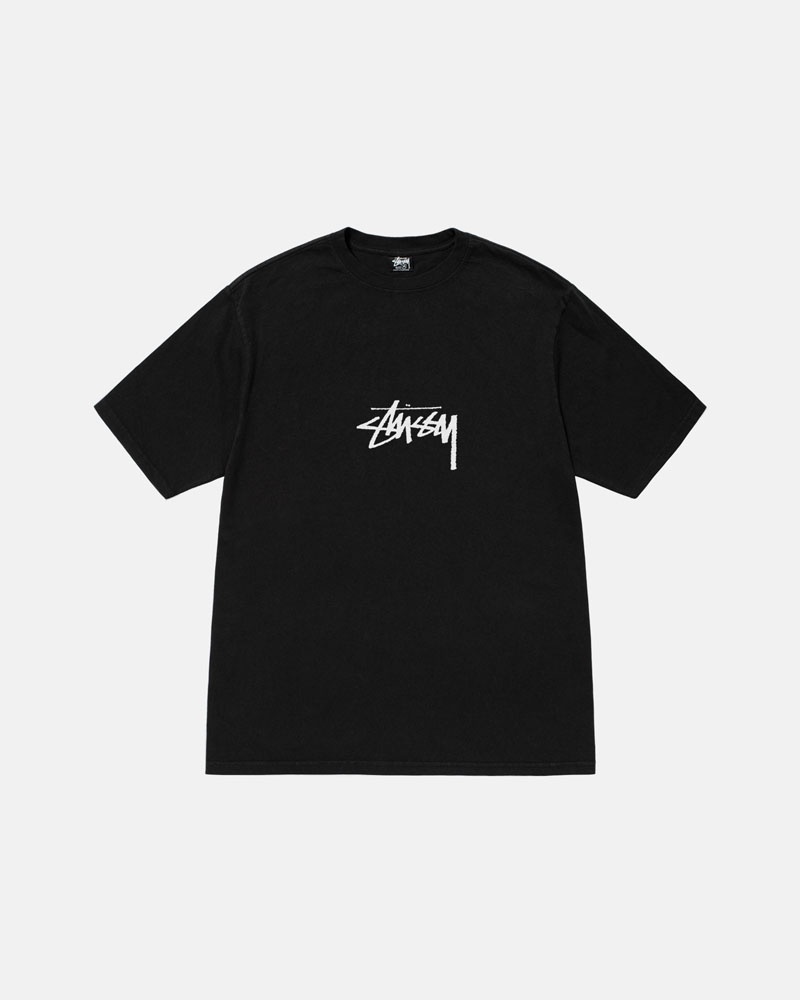 Black Stüssy Small Stock Pigment Dyed T-Shirt | UAE JRZ389270