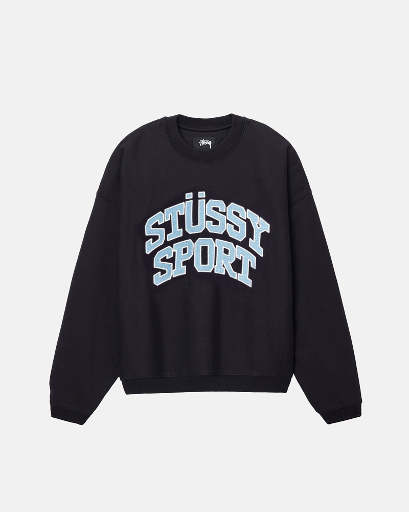 Black Stüssy Sport Relaxed Oversized Crew Sweatshirt | UAE KGA467830