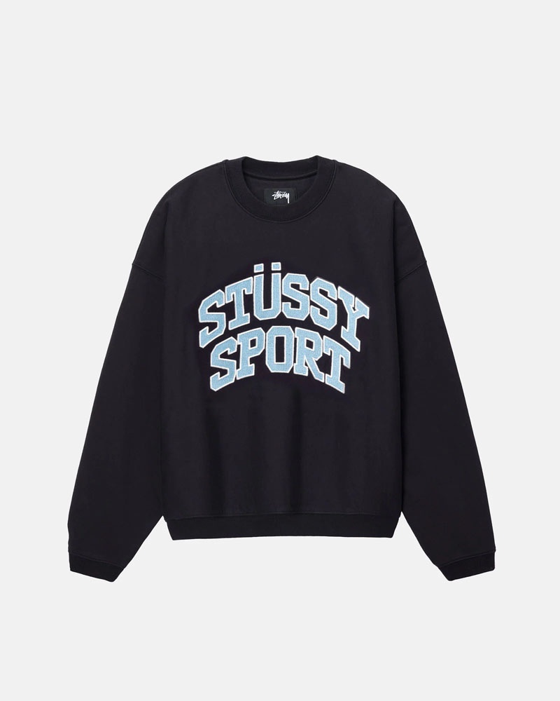 Black Stüssy Sport Relaxed Oversized Crew Sweatshirt | UAE ONL906351