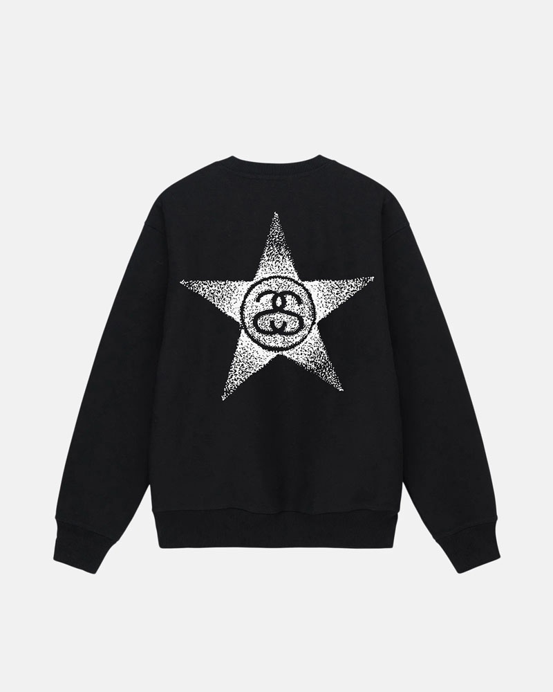 Black Stüssy Stars Crew Sweatshirt | UAE JQR715260