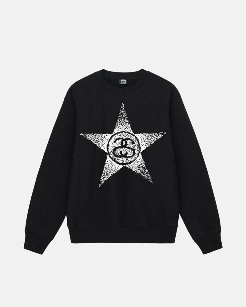 Black Stüssy Stars Crew Sweatshirt | UAE JQR715260