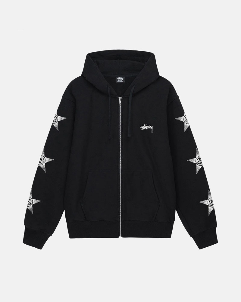 Black Stüssy Stars Zip Hoodie | UAE TDN621857