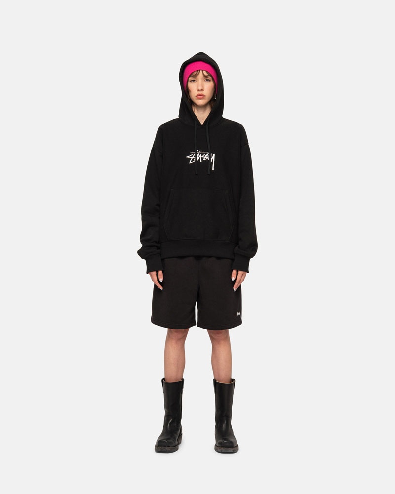 Black Stüssy Stock Logo Applique Hoodie | UAE SHL593612