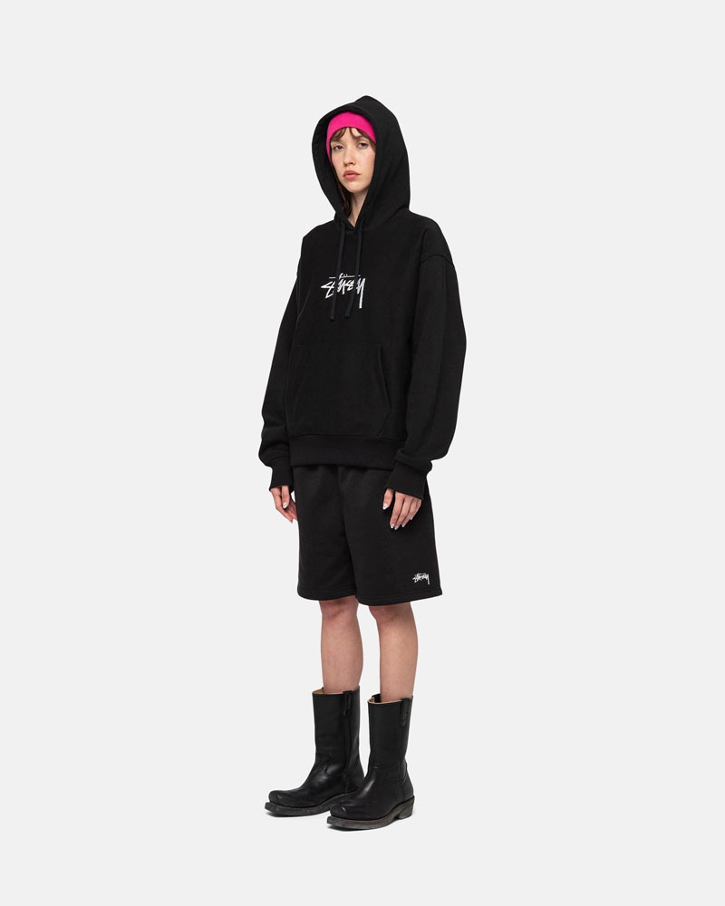 Black Stüssy Stock Logo Applique Hoodie | UAE SHL593612