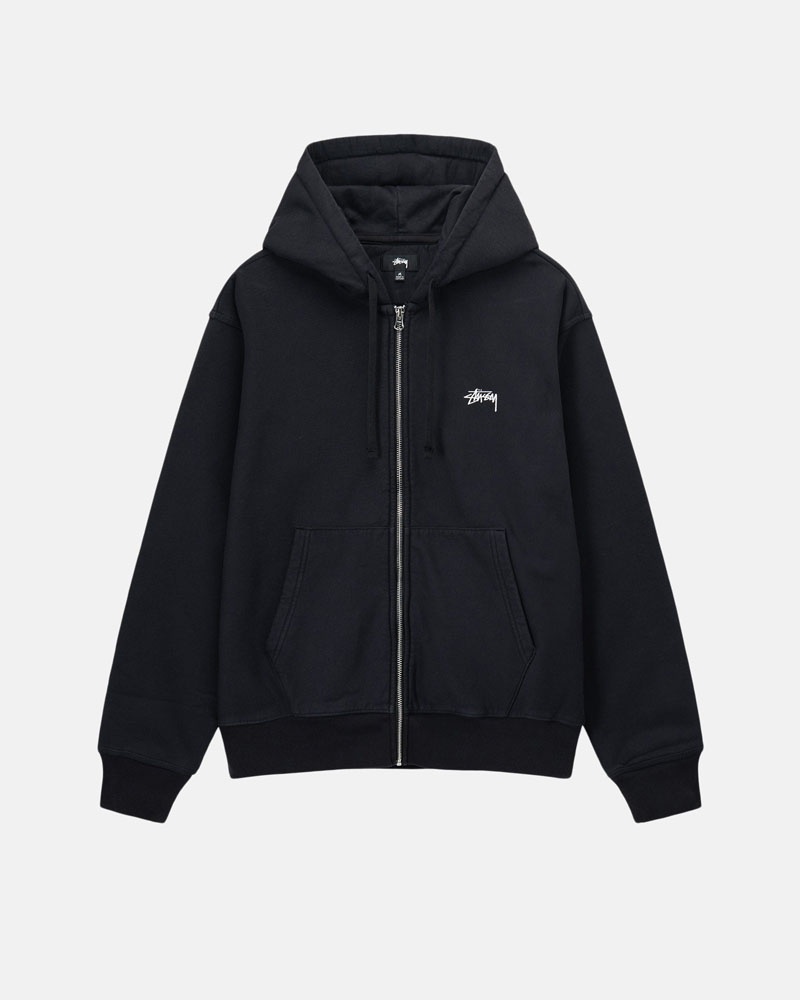 Black Stüssy Stock Logo Zip Hoodie | UAE ZEF516487