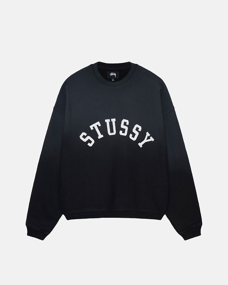 Black Stüssy Sun Faded Oversized Crew Sweatshirt | UAE LIR716893