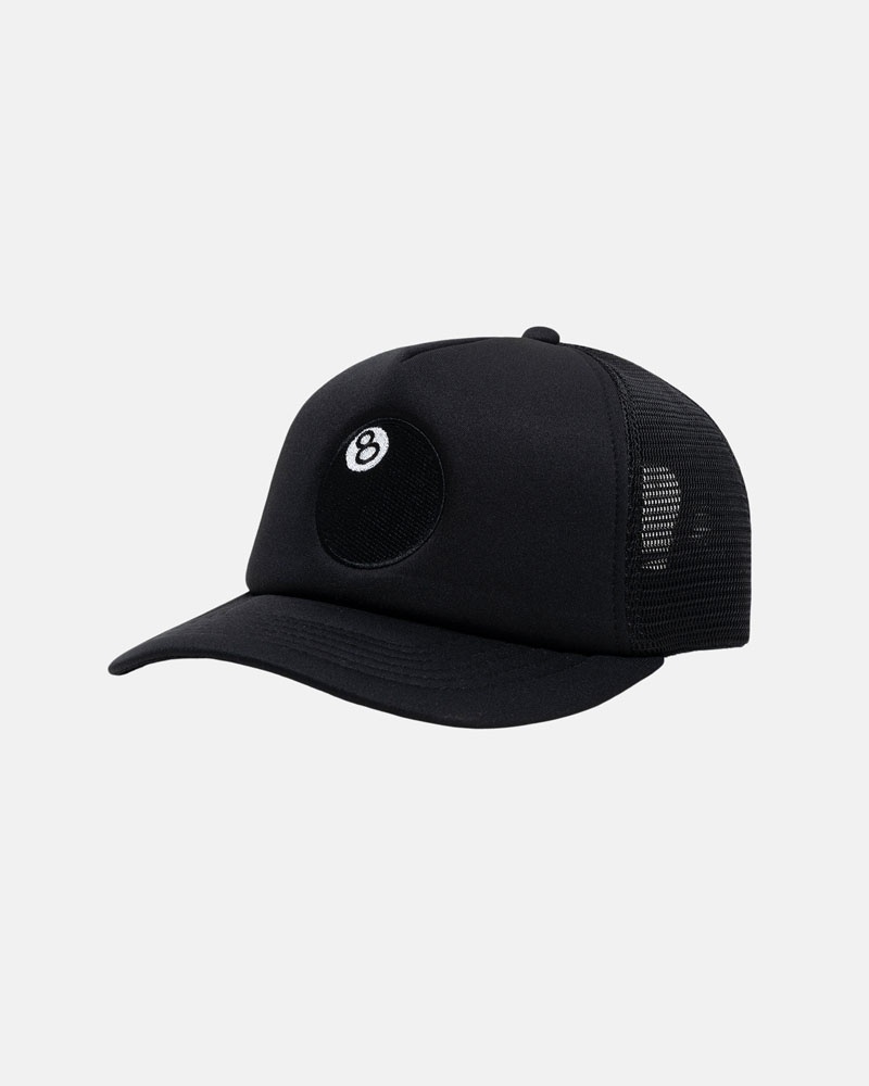 Black Stüssy Trucker 8 Ball Snapback Cap | UAE JLD487539