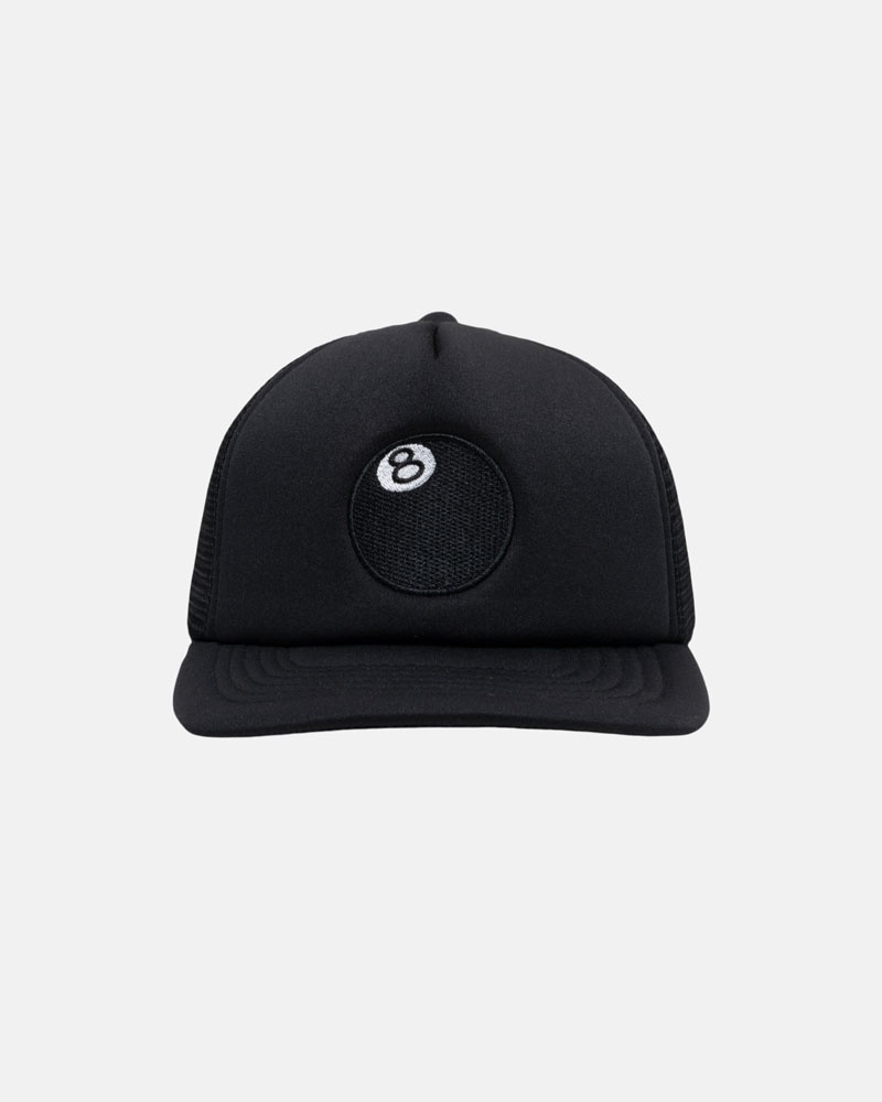 Black Stüssy Trucker 8 Ball Snapback Cap | UAE JLD487539