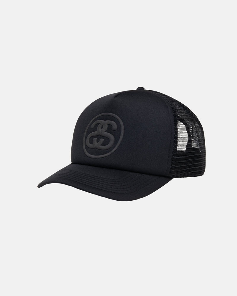 Black Stüssy Trucker SS-Link Snapback Cap | UAE ZWQ648730