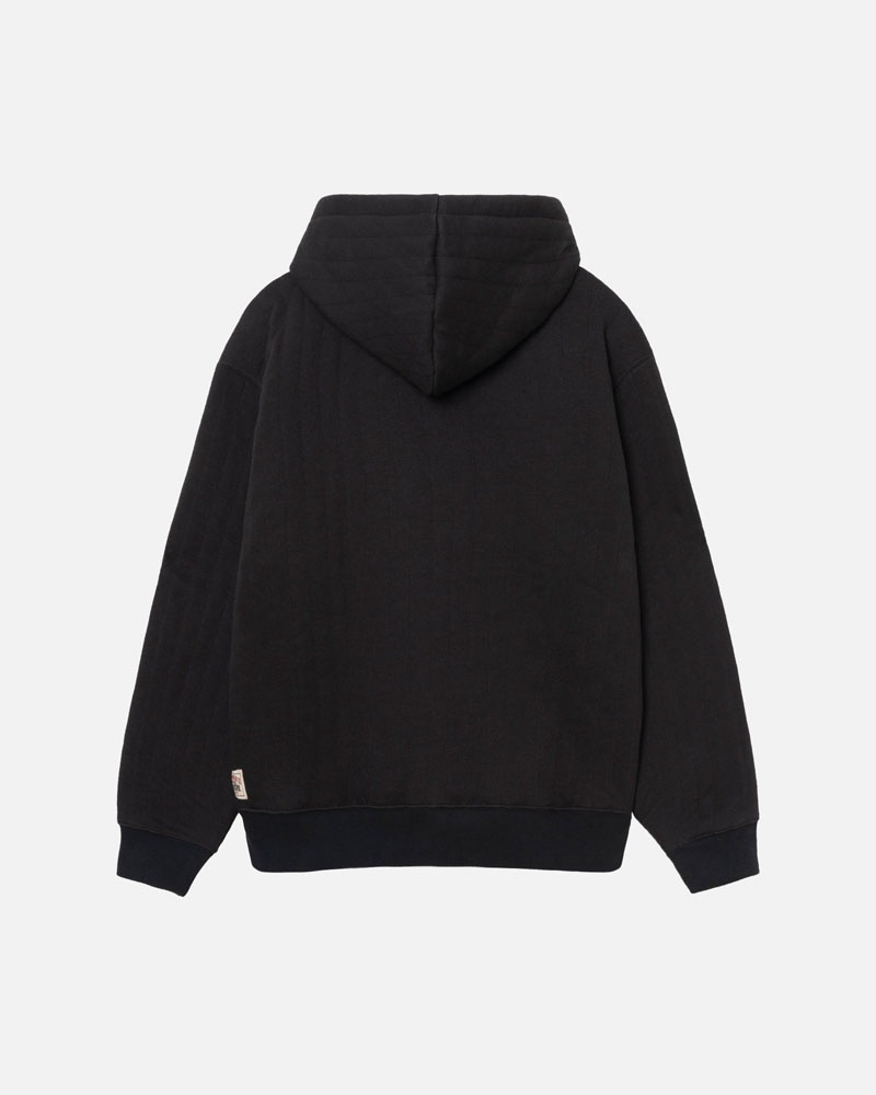 Black Stüssy Vertical Quilted Zip Hoodie | UAE VUK827164