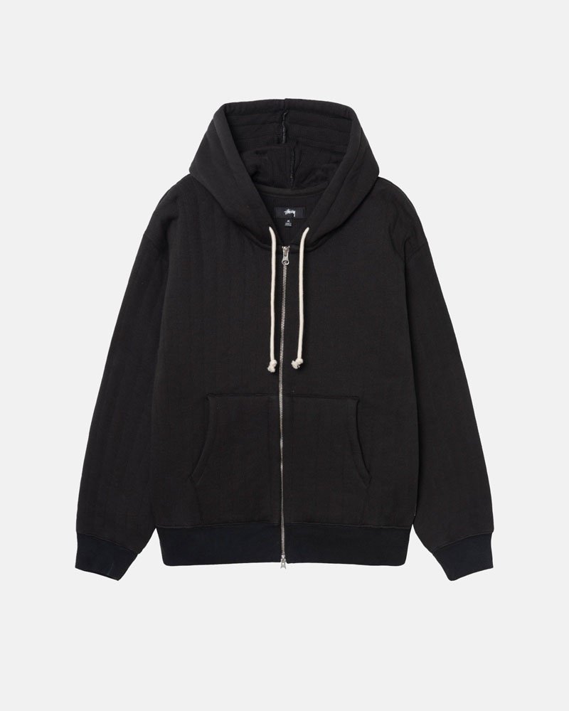 Black Stüssy Vertical Quilted Zip Hoodie | UAE VUK827164