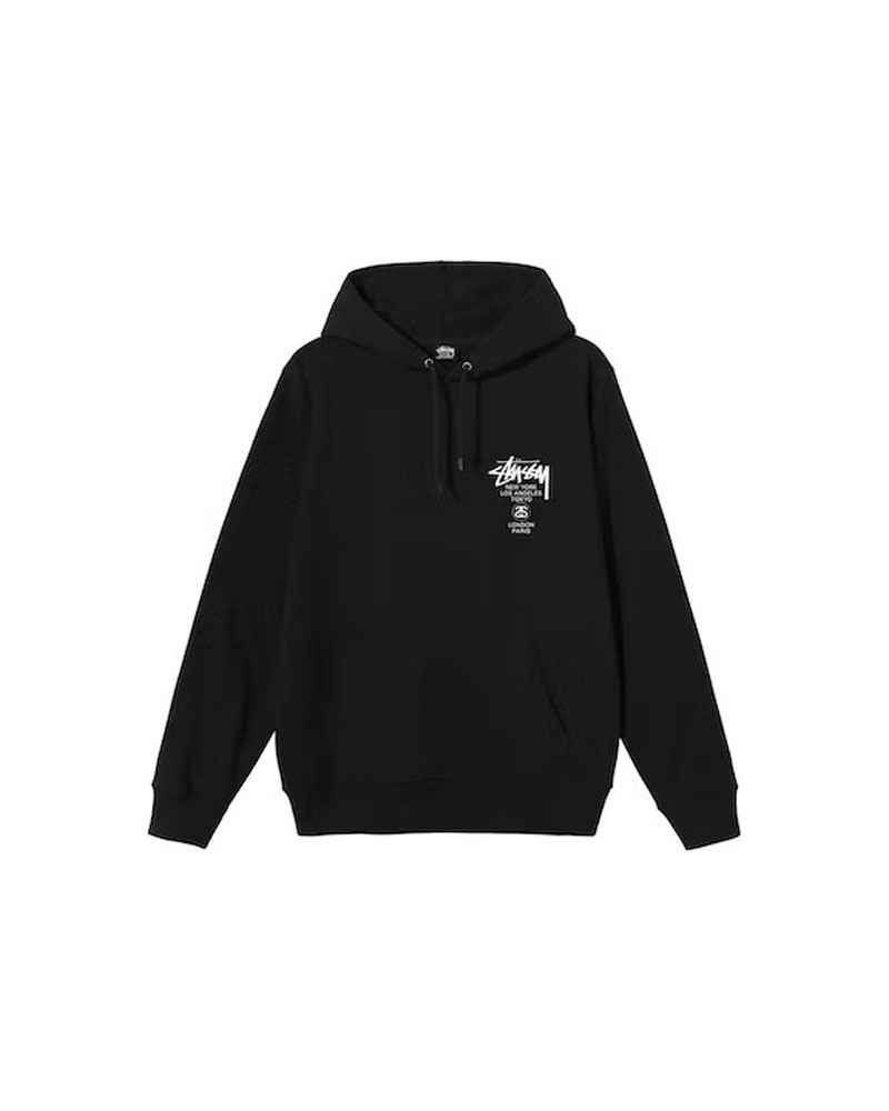 Black Stüssy World Tour Hoodie | UAE LJH432059