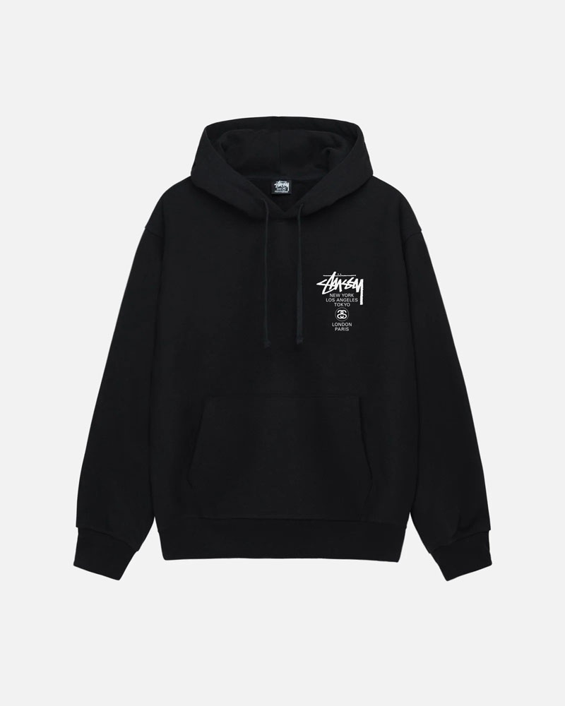 Black Stüssy World Tour Hoodie | UAE VGP796312