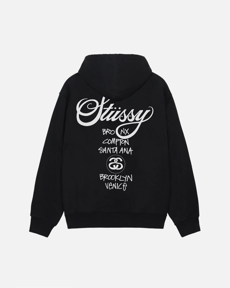 Black Stüssy World Tour Hoodie | UAE VGP796312