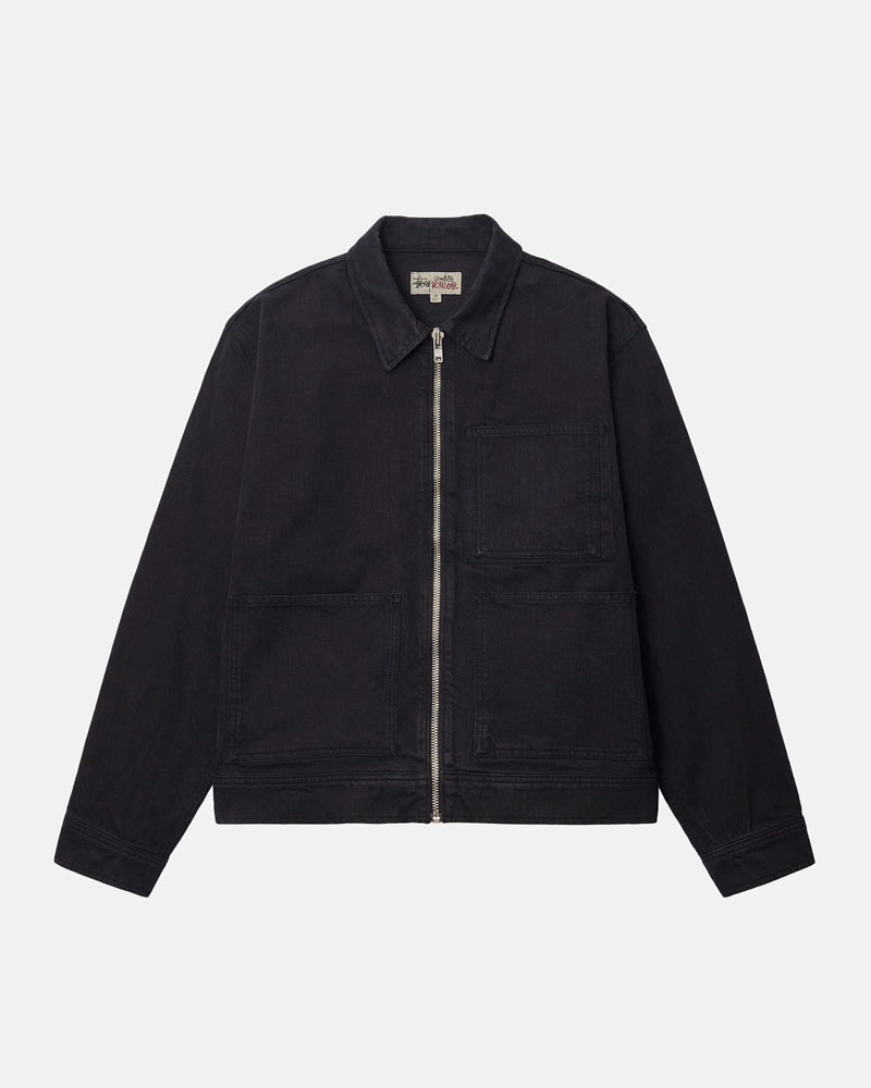 Black Stüssy Zip Work Overdyed Jacket | UAE BKF468013