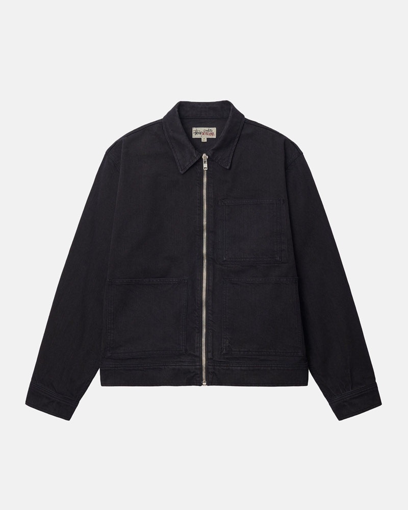 Black Stüssy Zip Work Overdyed Jacket | UAE MVN056482