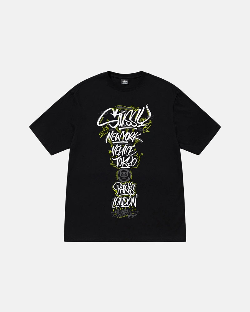 Black Stüssy & Born X Raised Handstyles T-Shirt | UAE MXI751306