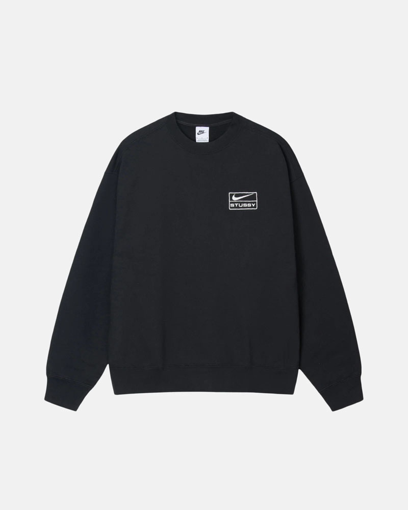 Black Stüssy & NK Stone Wash Fleece Crew Sweatshirt | UAE CPE358697