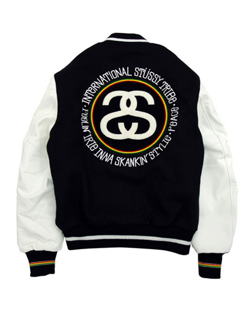 Black White Stüssy International Tribe Varsity Jacket | UAE VJZ364027