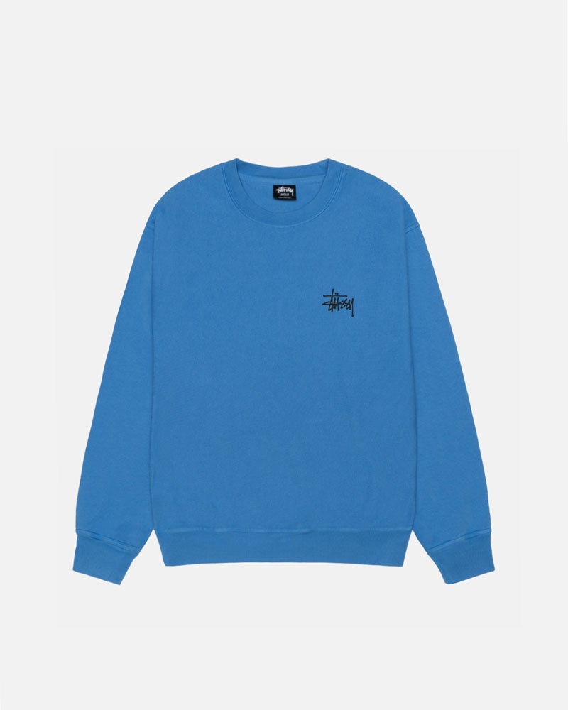 Blue Stüssy Basic Crew Pigment Dyed Sweatshirt | UAE WJU245061