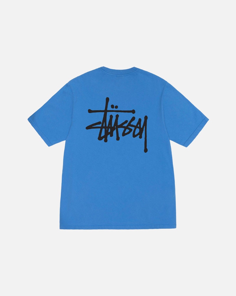 Blue Stüssy Basic Pigment Dyed T-Shirt | UAE SDA657208