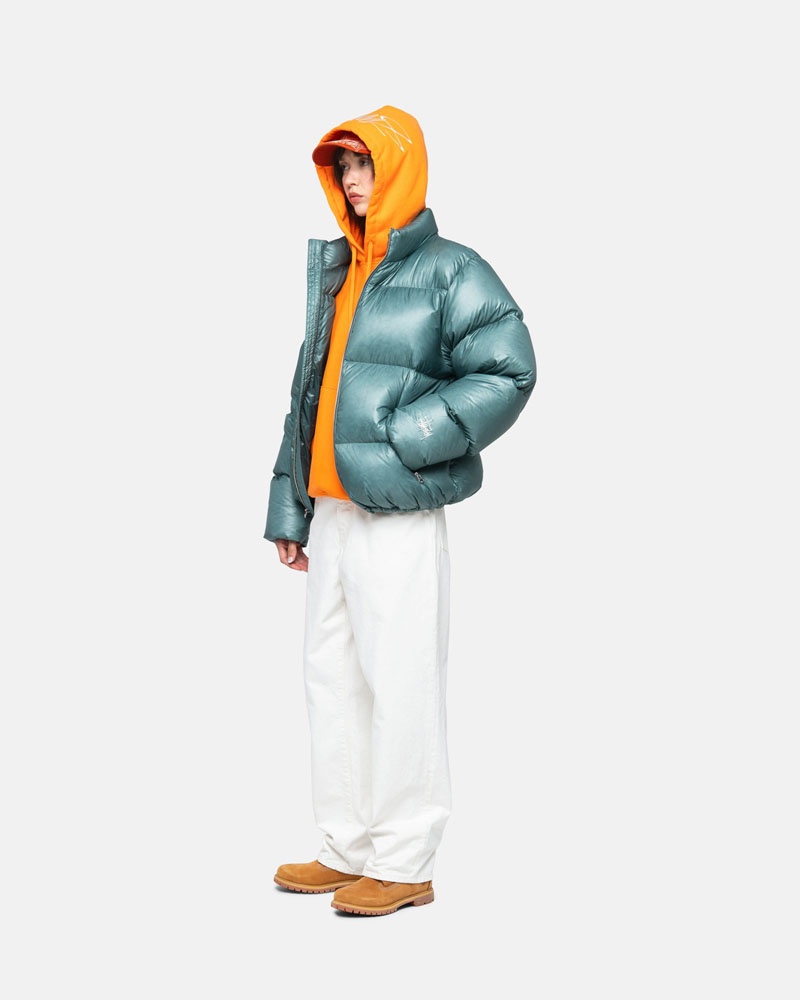 Blue Stüssy Down Puffer Parachute Ripstop Jacket | UAE CXU502147