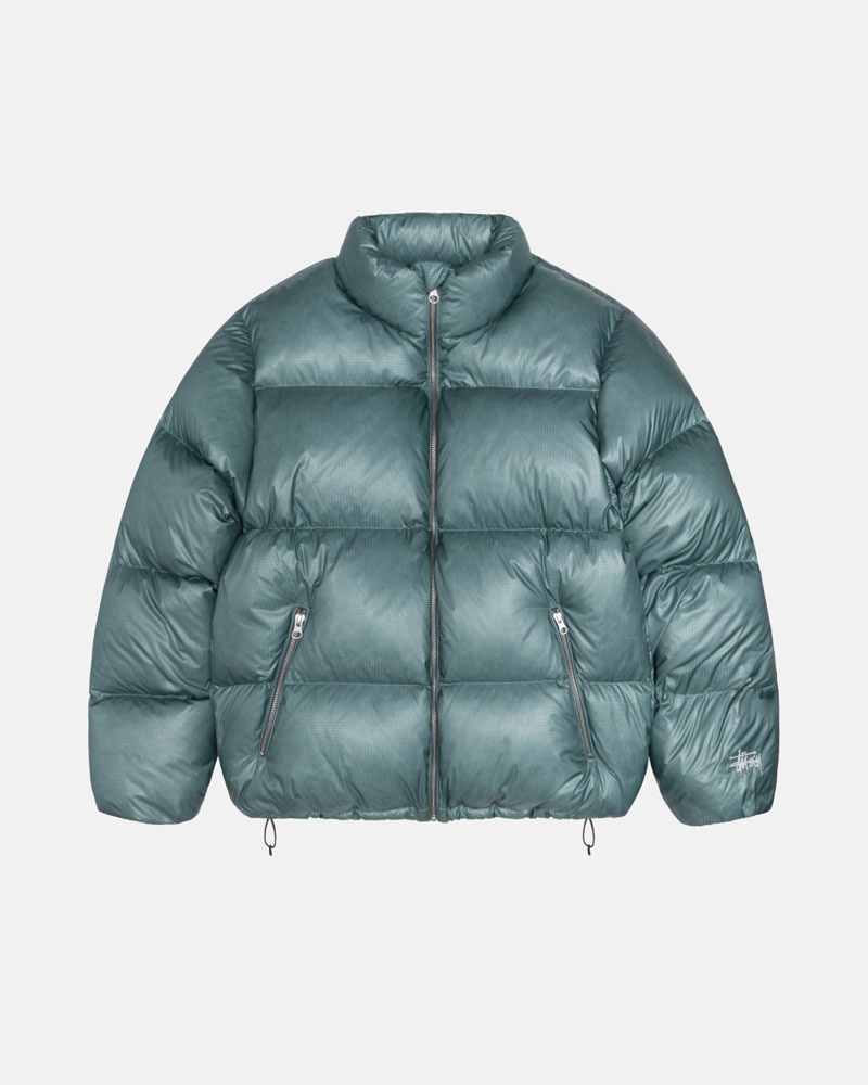 Blue Stüssy Down Puffer Parachute Ripstop Jacket | UAE CXU502147