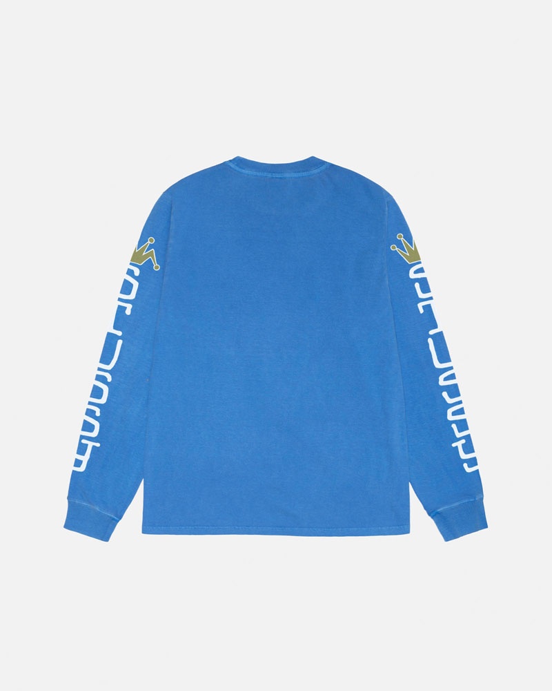 Blue Stüssy Jumbo LS Pigment Dyed T-Shirt | UAE KFJ943526