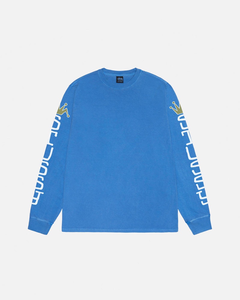 Blue Stüssy Jumbo LS Pigment Dyed T-Shirt | UAE KFJ943526