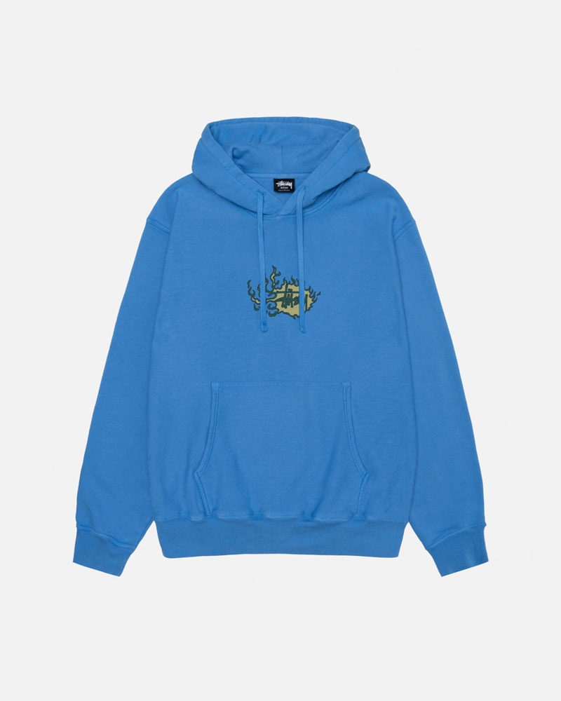 Blue Stüssy Mosaic Dragon Pigment Dyed Hoodie | UAE HQX570396