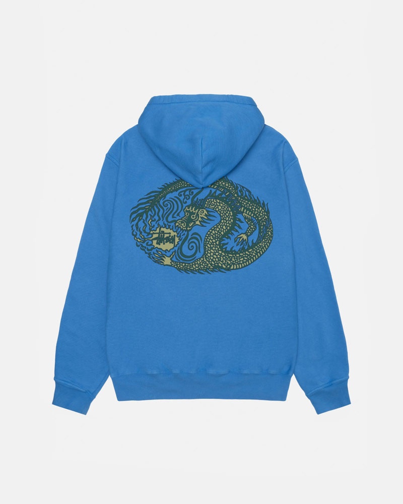 Blue Stüssy Mosaic Dragon Pigment Dyed Hoodie | UAE HQX570396