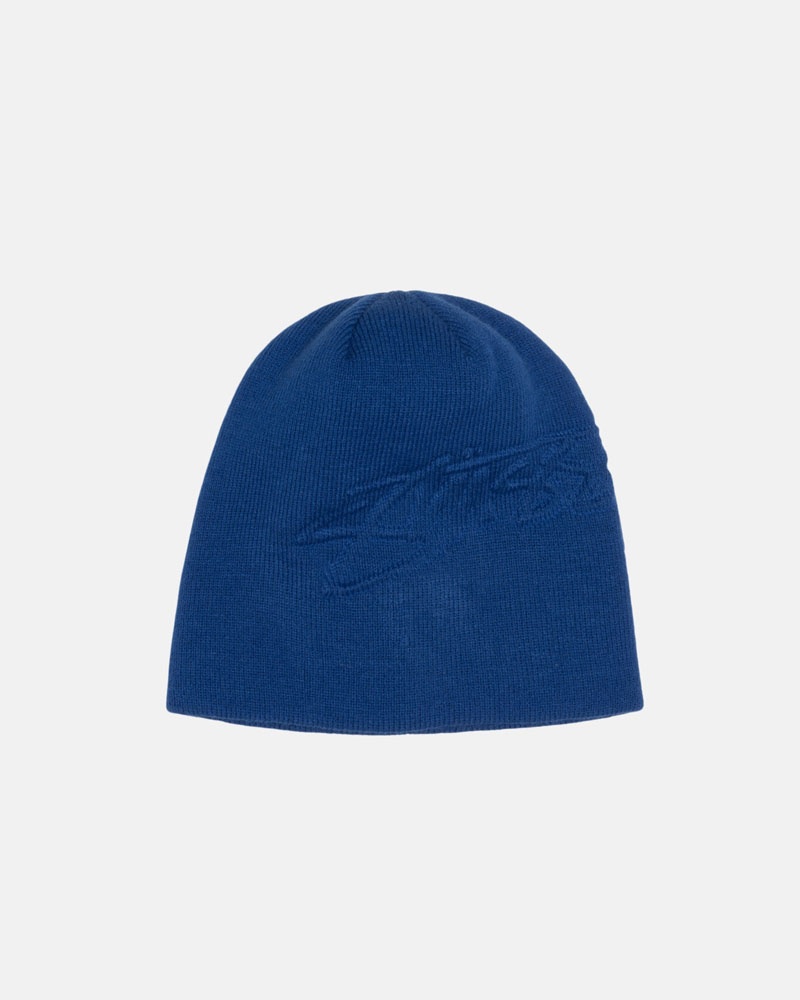 Blue Stüssy Skullcap Embossed Smooth Stock Beanie | UAE YCF829456