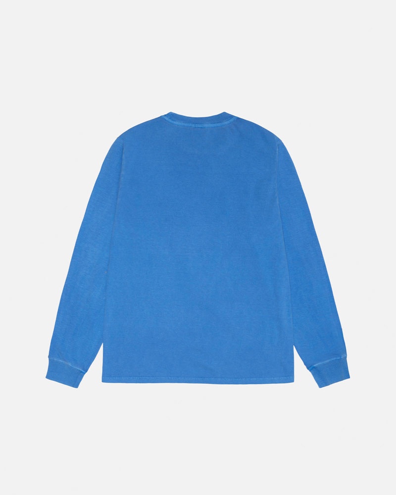 Blue Stüssy Small Stock LS Pigment Dyed T-Shirt | UAE DCF536108