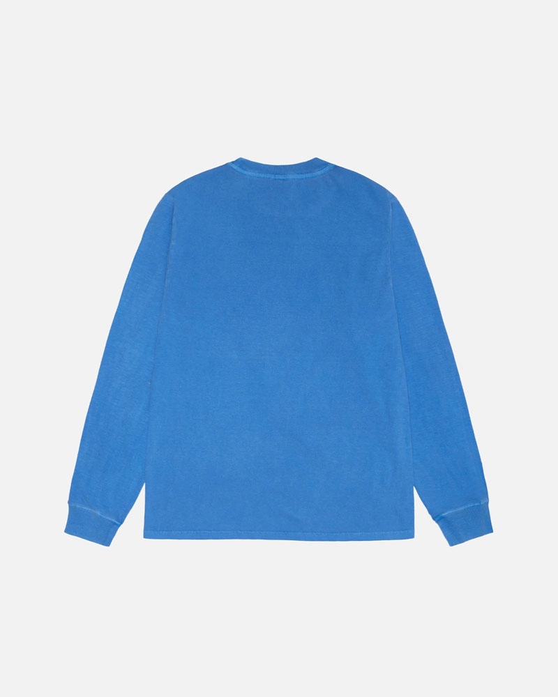 Blue Stüssy Small Stock LS Tee Pigment Dyed Sweatshirt | UAE CLM683259