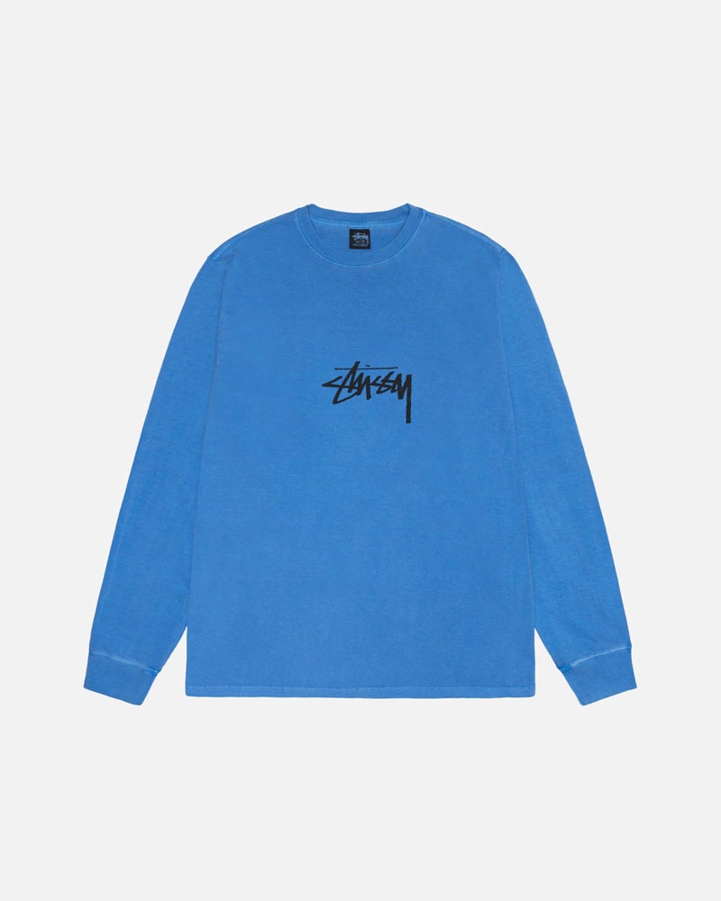 Blue Stüssy Small Stock LS Tee Pigment Dyed Sweatshirt | UAE CLM683259