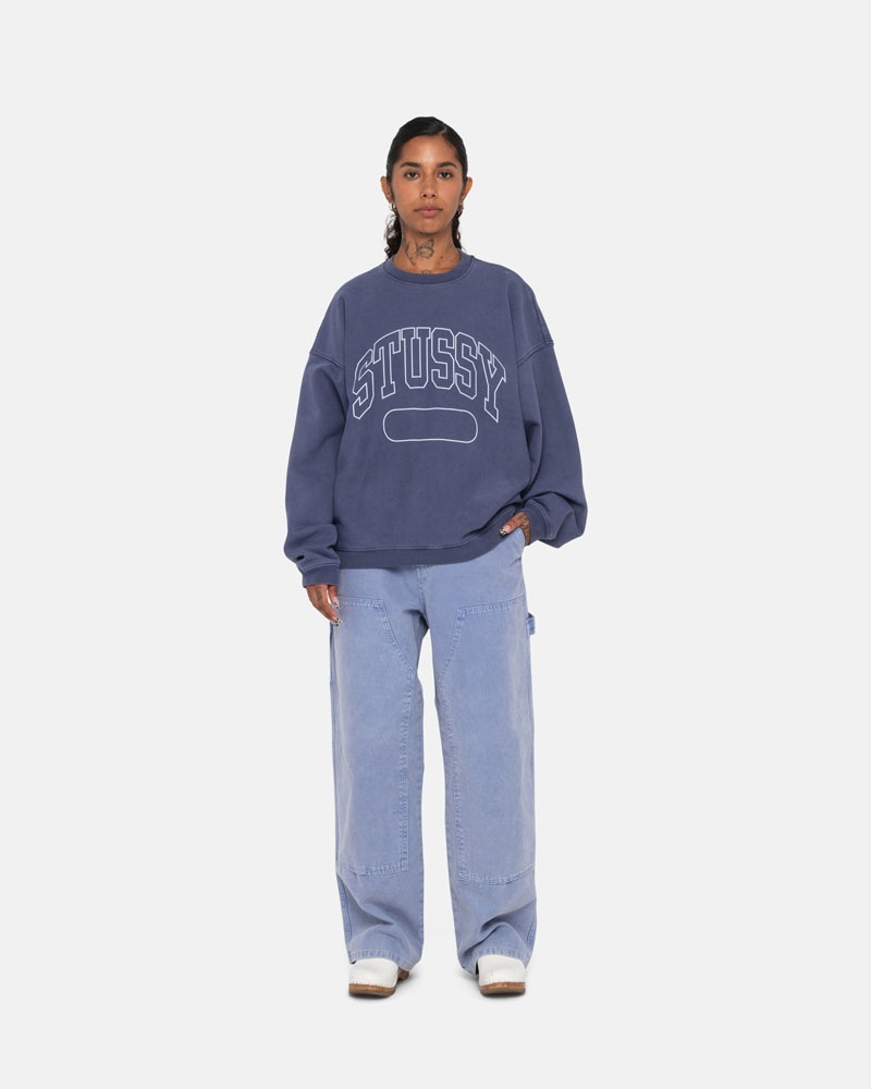 Blue Stüssy Varsity Oversized Crew Sweatshirt | UAE WIV056934