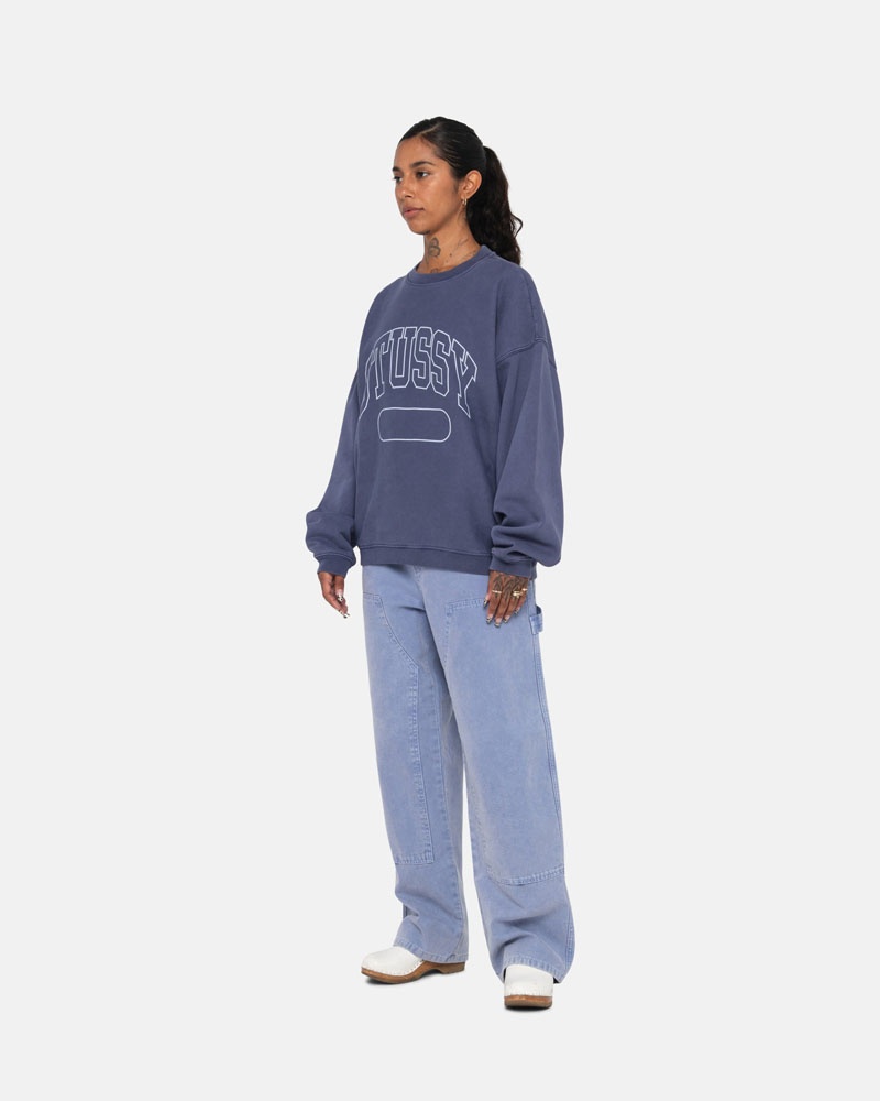 Blue Stüssy Varsity Oversized Crew Sweatshirt | UAE WIV056934