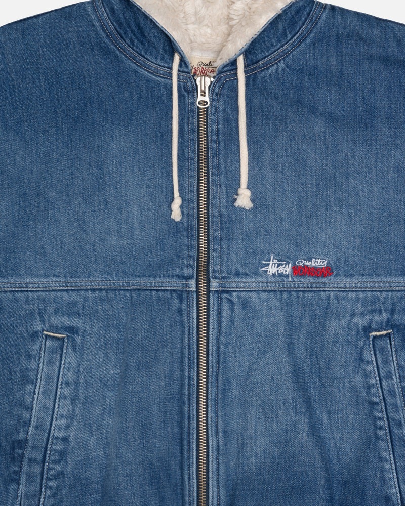 Blue Stüssy Work Denim Sherpa Jacket | UAE XGP762903