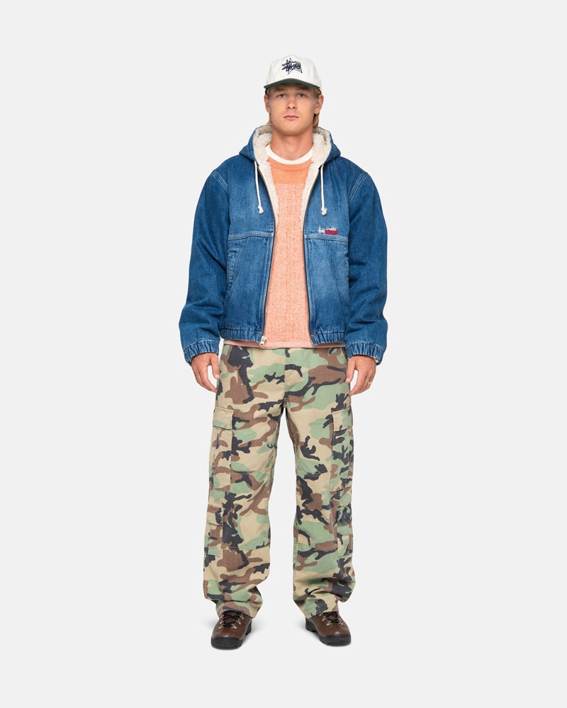 Blue Stüssy Work Denim Sherpa Jacket | UAE XGP762903